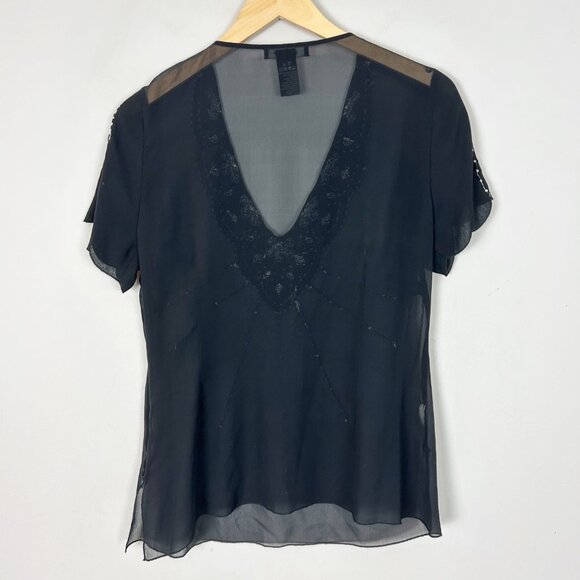 Y2K Karen Kane Black Beaded Embellished Silk Top Sheer Size Medium Women's - Picture 4 of 5